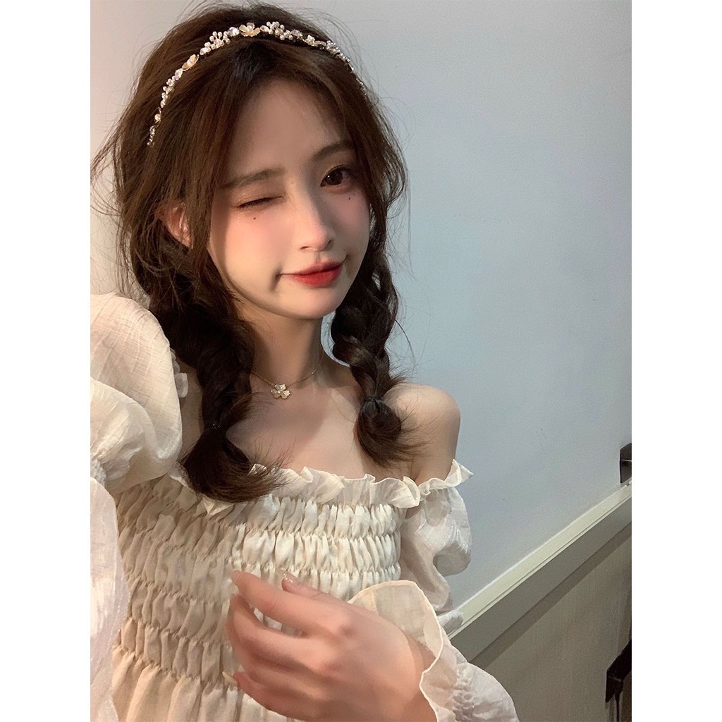 Red Satu bahu tipis dan manis kemeja sifon pengurangan usia wanita kemeja boneka eksplosif 2022 musim semi dan musim panas baru yang chic kemeja kecil peri super