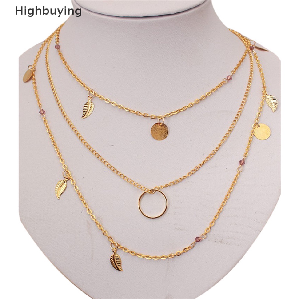 Hbid Fashion Bohemian Daun Kristal Kalung Multilayer Panjang Kalung Wanita Liontin Kalung Glory