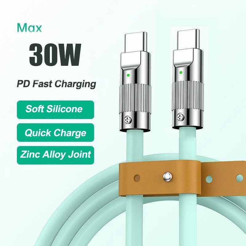 Kabel Silikon Cair Charge 30W 3A Super Cepat 1/2M Usb Aluminium Alloy Charger Cable