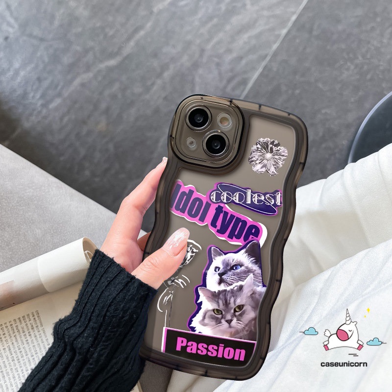 Soft Case Untuk Realme C55 C15 C53 5 6i C35 C25 C12 C21Y C33 C11 C25Y C30 C25s 10 9i 8 8i 7i 5i 7 5s C20 8Pro C20A 9Pro+ 9 C3 C17 Trendy Brand Sticker Label Kucing Keren Bergelombang Casing Edge