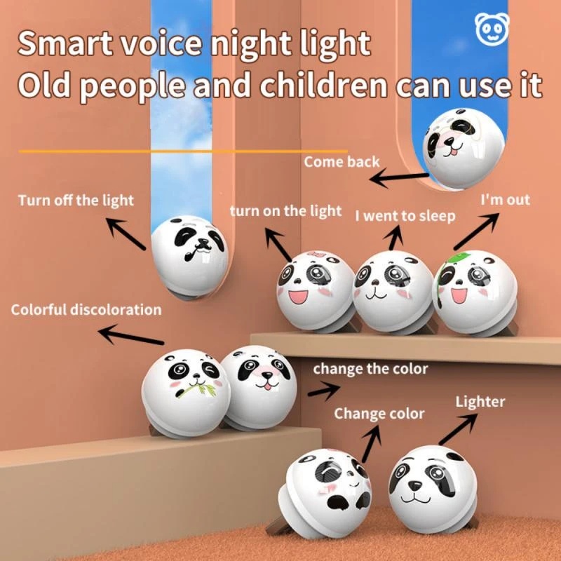 Usb Panda Smart Voice Night Light/Plug and Use Soft Light Pelindung Mata Sensor Suara Lampu Tidur Indoor LED/Lampu Meja Kontrol Cina Dan Inggris Untuk Samping Tempat Tidur &amp; Berkemah