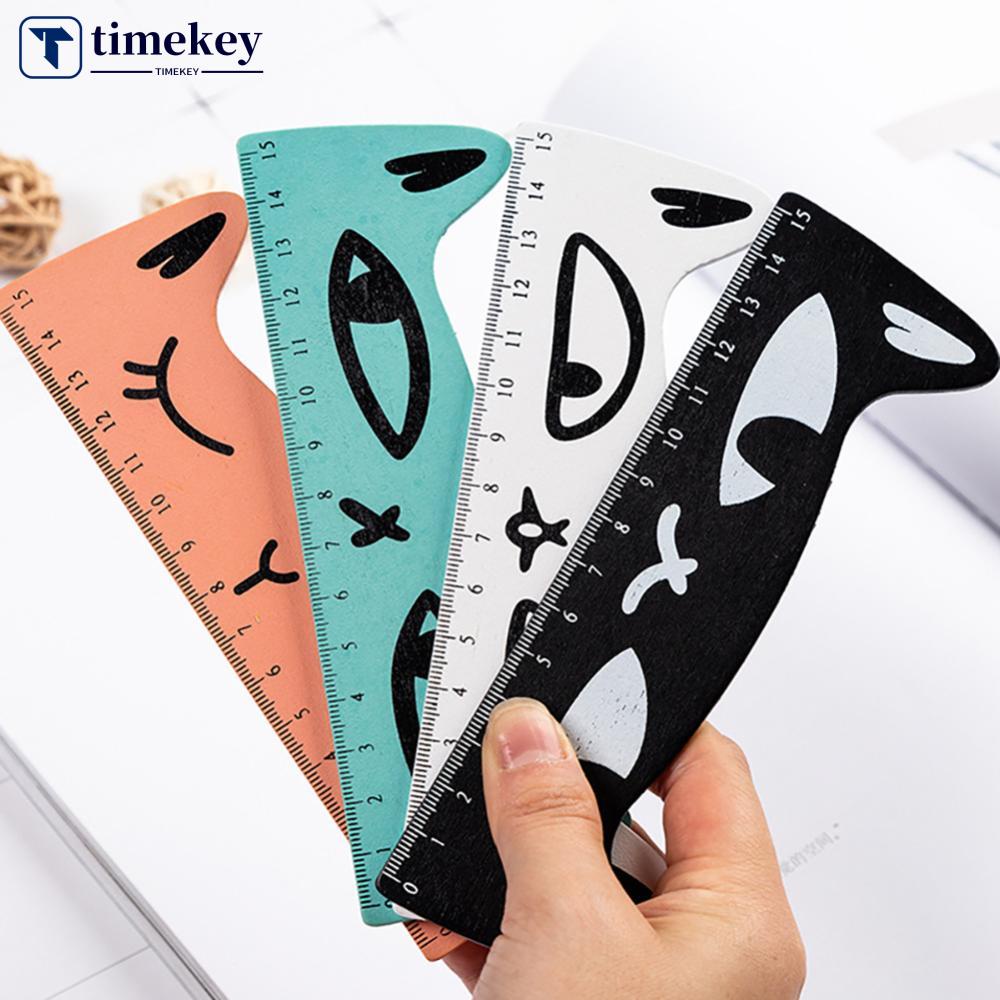 Timekey 15cm Cute Kawaii Black Cat Kitten Penggaris Lurus Kitten Penggaris Kayu Untuk Menggambar Siswa Mengukur Penggaris Kantor Alat Tulis O8U8