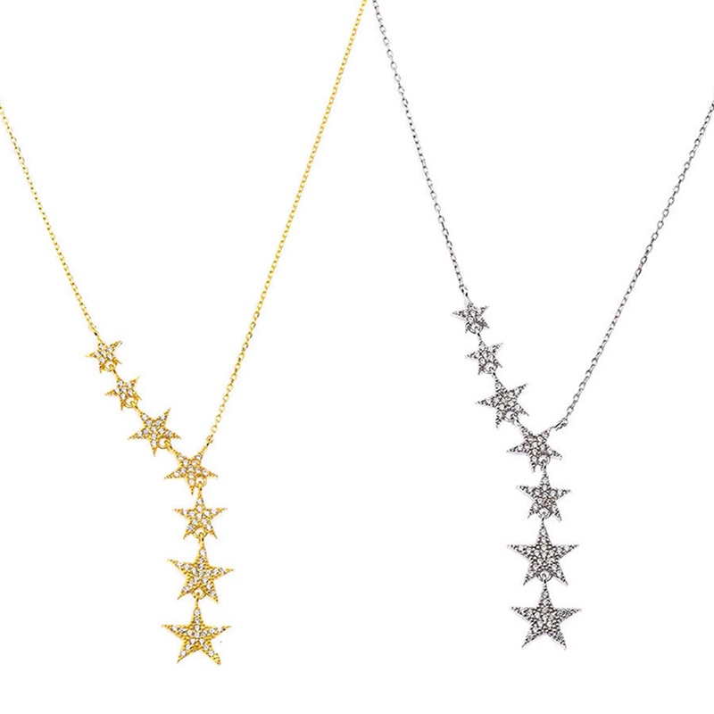 Aesthetic Stars Pendant Necklace Wanita Mewah Warna Perak/Warna Emas Choker Rantai Kalung Pesta Pernikahan Fashion Jewelry