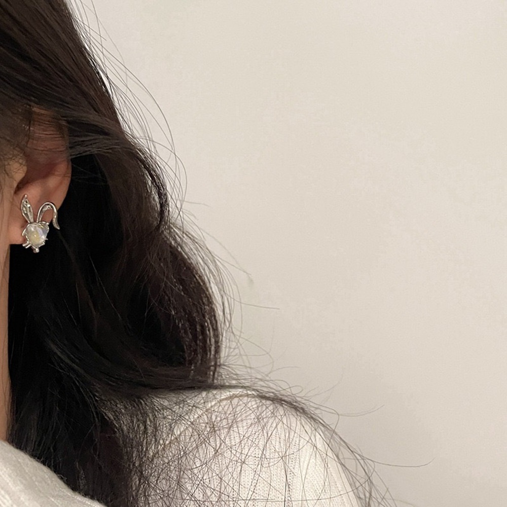 Wanita Moonlight Batu Anting Y2K Manis Keren Bentuk Telinga Kelinci Warna Warni Refraksi Super Cantik Permata Perempuan Ear Studs Fashion Hadiah Ulang Tahun Cewek