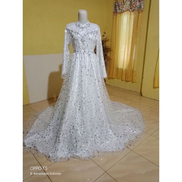 gaun pengantin full tile sequin