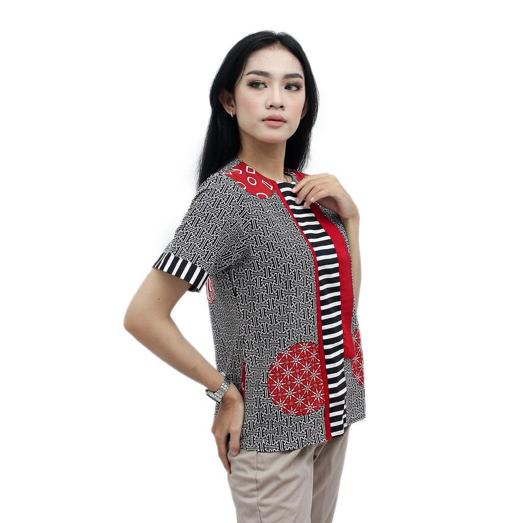 Boluse Batik WAnita - Atasan Batik - Blus Batik - Warna Merah Putih - Batik Wanita -S-M-L-XL-XXL-3L-