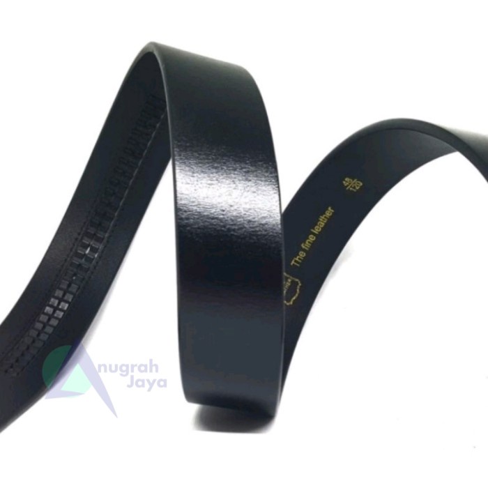 Sabuk Tali Ikat Pinggang Model Rel Kulit Sapi Asli Tanpa kepala - Hitam (Q6W9)