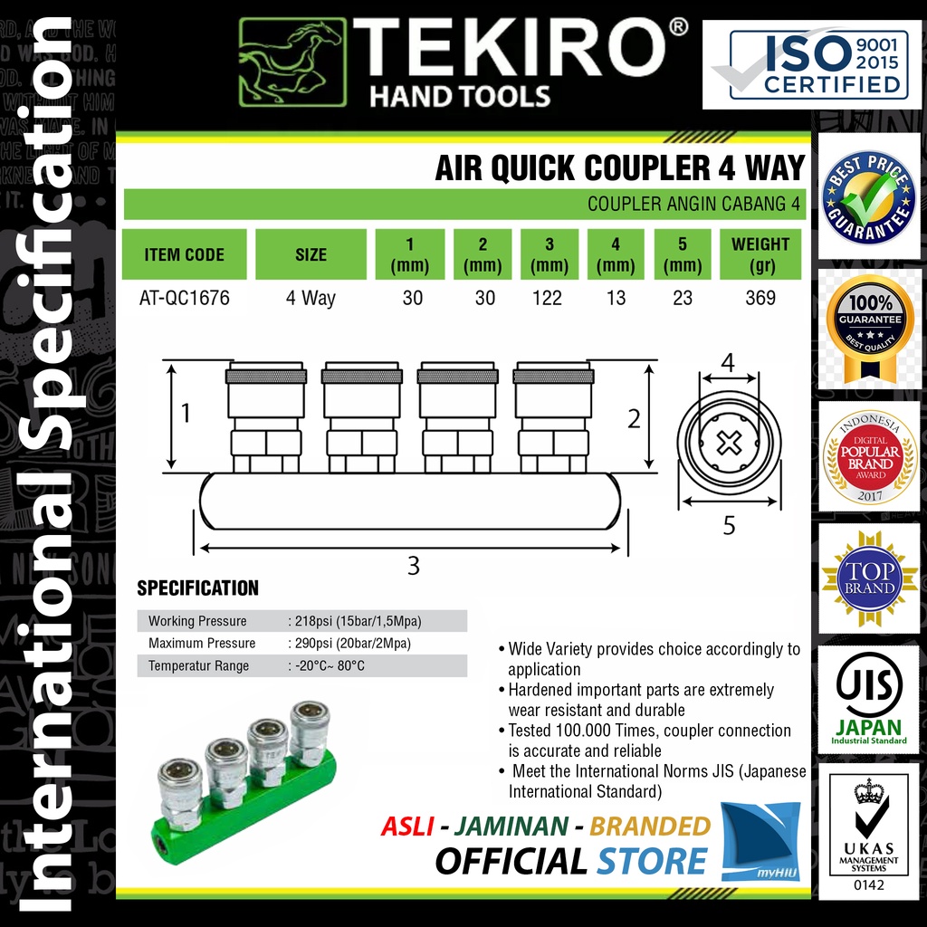 Nepel Selang Angin Cabang Empat - 4 Way Air Quick Coupler TEKIRO