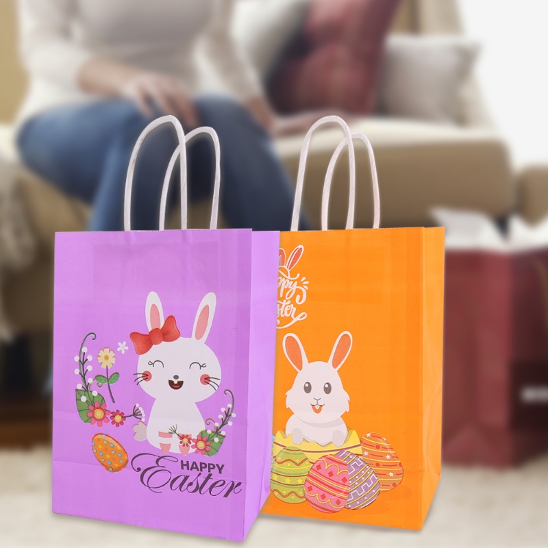 Easter Kraft Bag With Handle/Kantong Kemasan Cookies Kelinci Kelinci Lucu/Perlengkapan Dekorasi Pesta Happy Easter