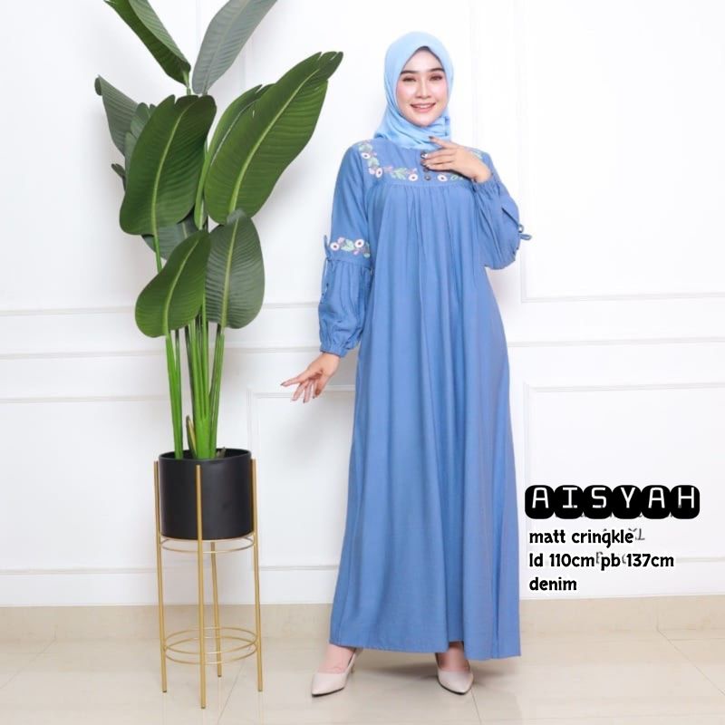 Fashion Muslim Gamis AZKIYA MAURA  AZIZAH bordir crinkle airflow premium dress mewah maxy terbaru