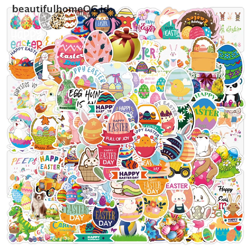 // Beautifulhomeog.id// 50PCS Easter Egg Bunny Stiker Paskah Dekorasi Decals Mainan Anak Kartun Lucu **