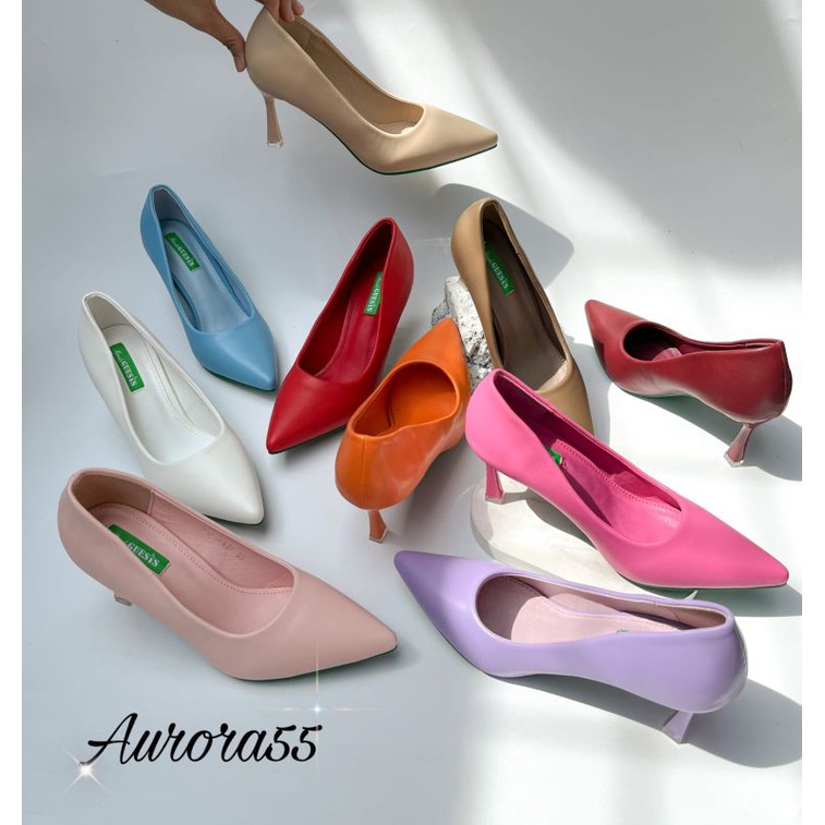 Maude Guesis Aurora55 ~ Pansus Wanita Import Heels 5cm Bahan Dove