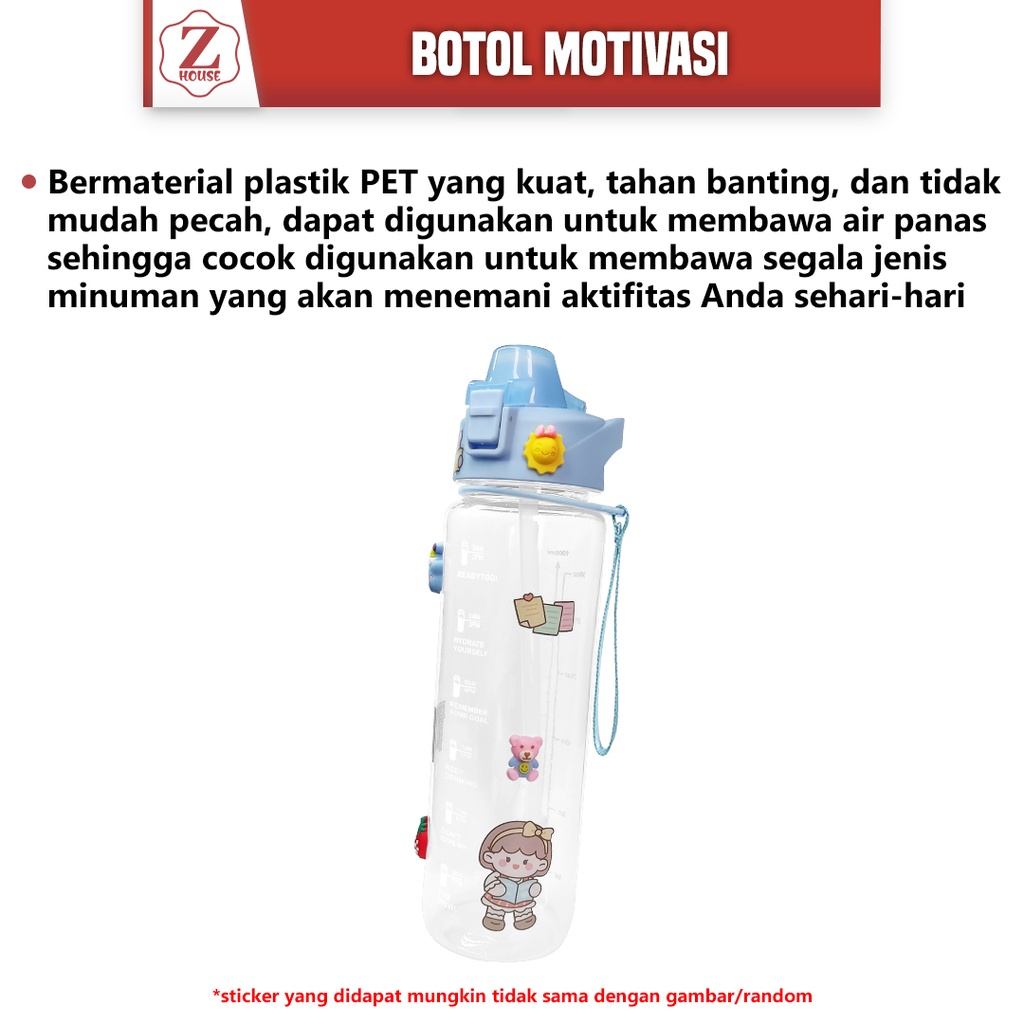 Botol Minum Gradasi 1000ml GRATIS Stiker 2D+3D Botol Motivasi Beruang Anak Gradasi Sedotan Botol Minum Anak Sekolah 1LITER Tempat Minum Anak