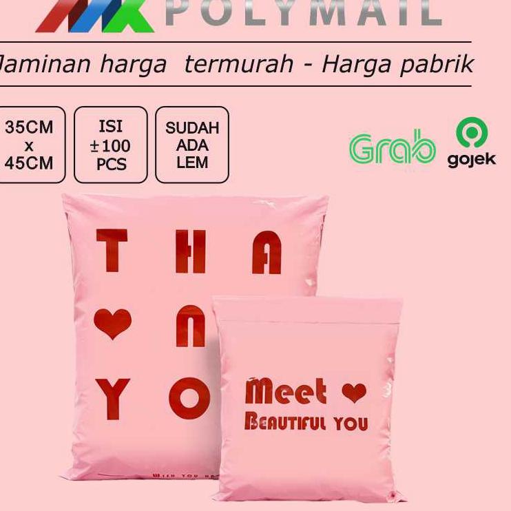 

Produk Terlaris POLYMAILER ±100PCS 35x45CM PINK DENGAN PRINTING PREMIUM GLOSSY PLASTIK POLYMAILER PINK