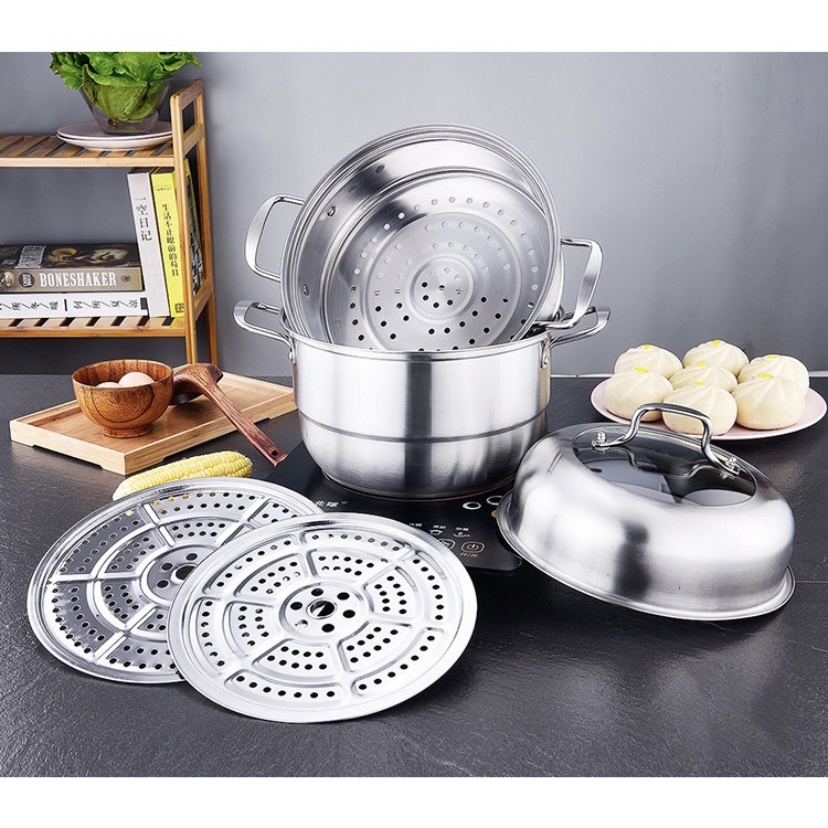 ( BISA COD ) PROMO PANCI SET STAINLESS STEEL 12 PCS / PANCI WAJAN SATUAN / PANCI SET HIGH POT / PANCI DAN STEAMER POT TEBAL 12 PCS