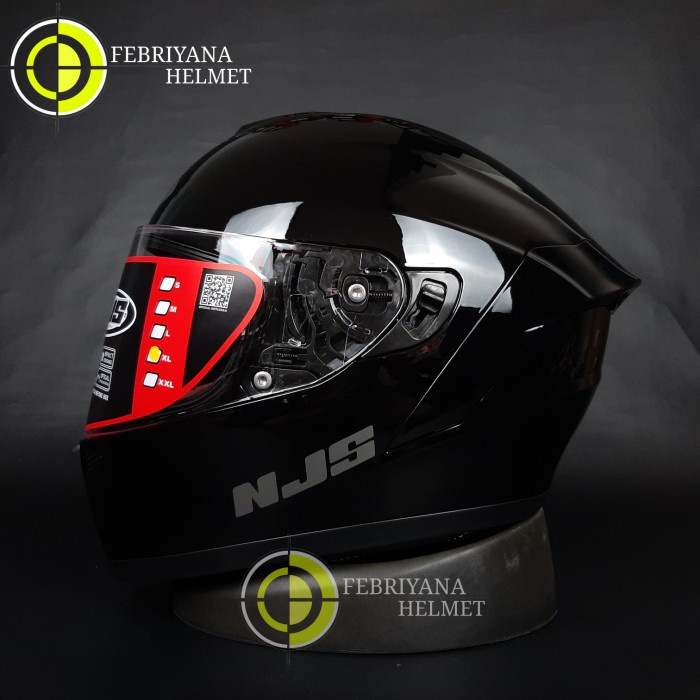 Terlaris Helm Njs Zx1 Solid Black Glossy Full Face Njs Zx-1