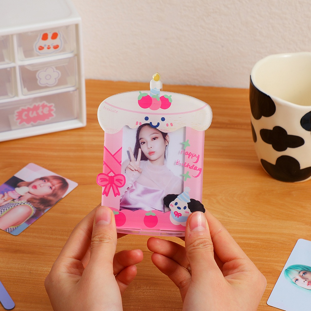 Kawaii Acrylic Card Holder 3inch Kartun Anjing Bingkai Foto Transparan Untuk Dekorasi Desktop Photocard Idola