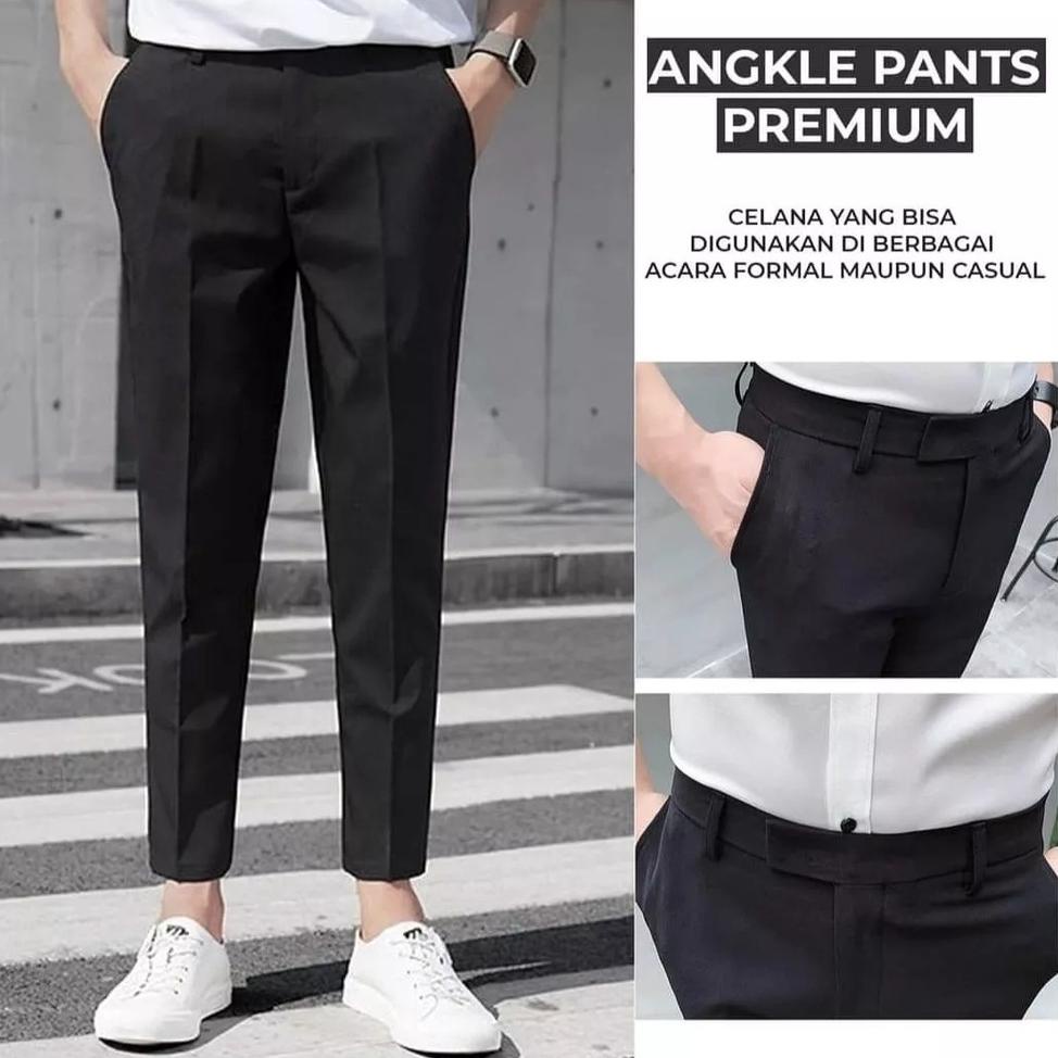 PALING BAGUS G35 Celana Kantor Pria Slimfit Kain Katun Panjang Hitam Murah Dasar Bahan Teflon Slim F