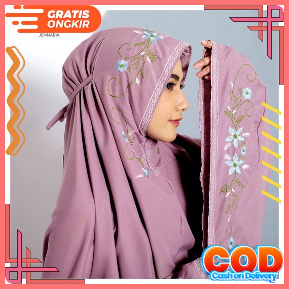 Mukena Dewasa Jumbo Bahan Katun Polos Renda Premium Terbaru Kekinian - Biru Wardah Mukena Bordir Mew