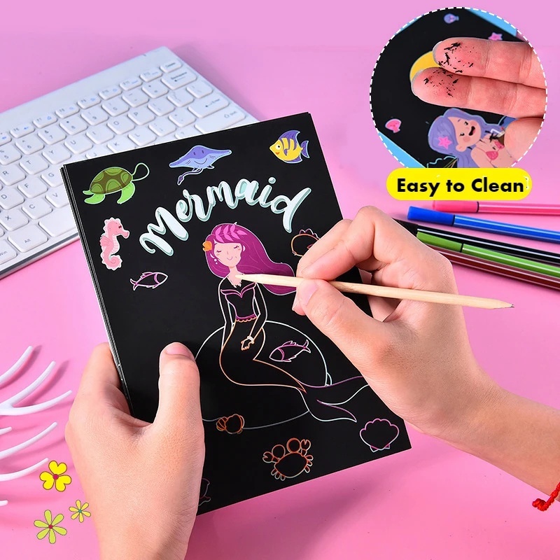 Anak DIY Scratch Painting Note Magic Rainbow Scraping Drawing Art Paper Dengan Graffiti Stensil Anak Notepad Mainan Alat Tulis