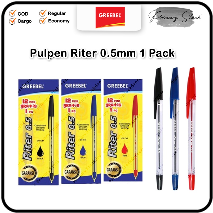 

Pulpen Greebel Riter 0.5 1 Pack Warna Hitam Merah Biru 0,5 Dus