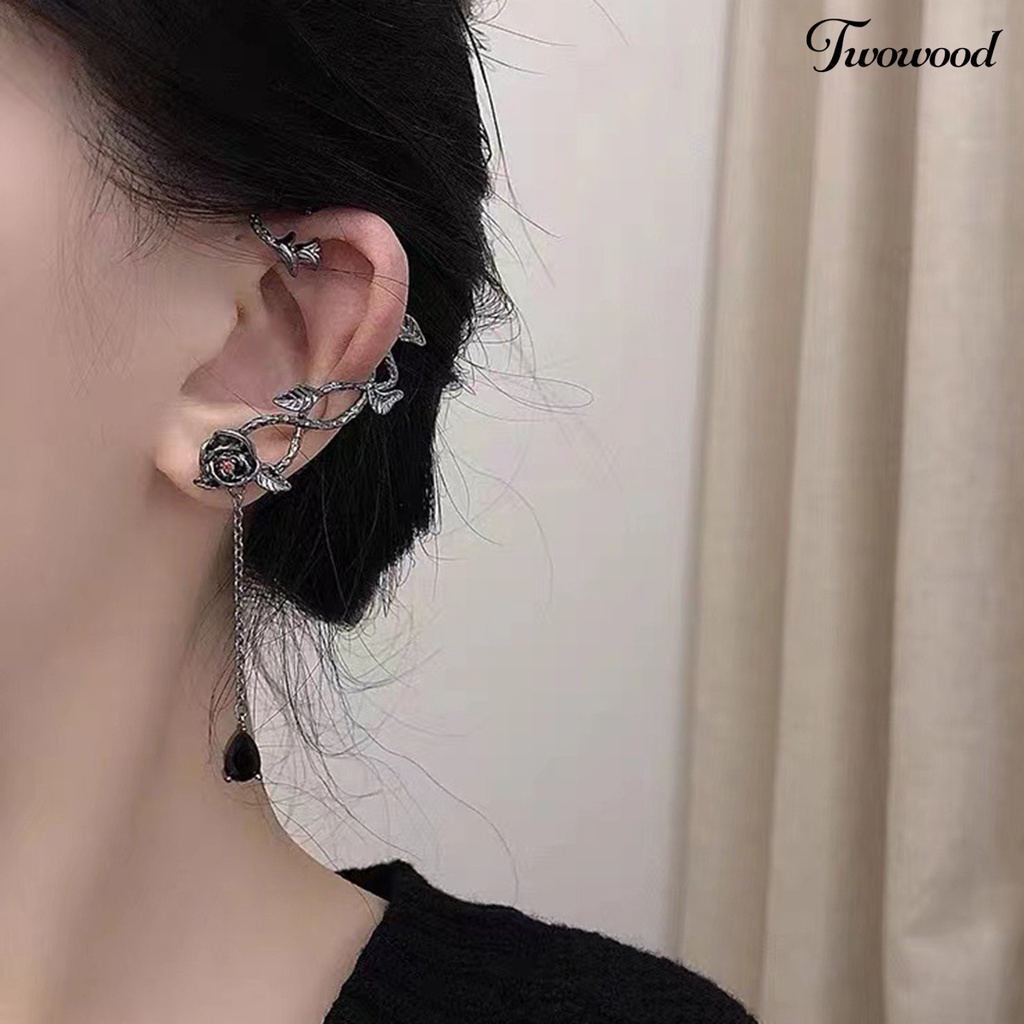 Twowood 1pasang Lady Earrings Retro Temperamen Aesthetic Vintage Anti-Alergi Berdandan Paduan Gelap s Klip Anting Perhiasan Aksesori