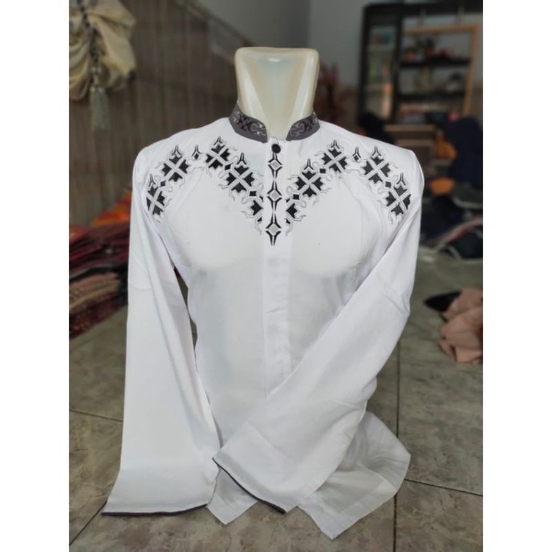 Baju koko taqwa bordir putih lengan panjang kurta takwa dewasa bahan katun cocok di buat Hampers GIFTBOX Kado cowok