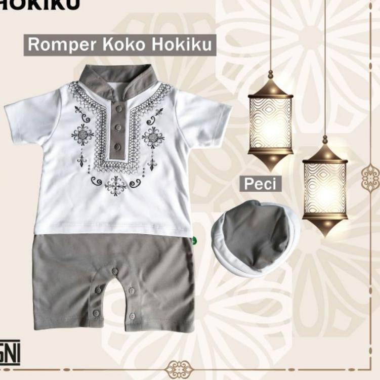 ❀ Pakaian Muslim Baju Koko Bayi HOKIKU SNI / Romper Bayi Peci PREMIUM ✬