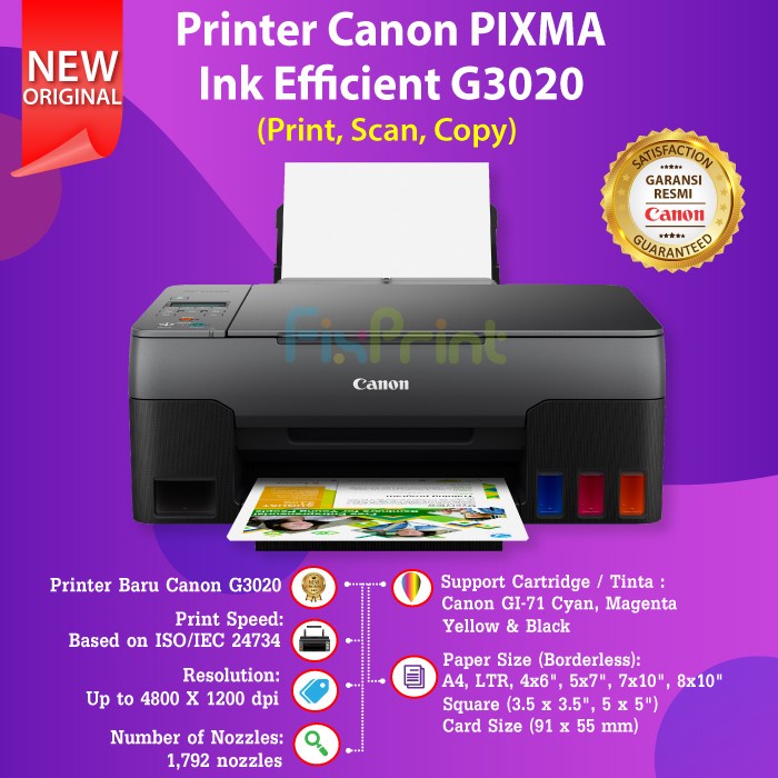Printer Canon PIXMA Ink Efficient G3020 WiFi Print Scan Copy Wireless