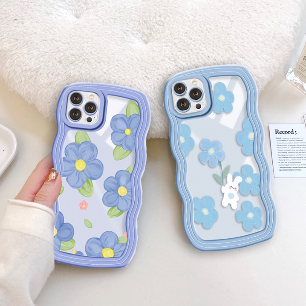 Samsung A04e A04 A04s A03 A03s A32 A13 A23 A22 M32 A12 A31 A02s A21s A10S A20 A30 A52 A52s A53 A51 A71 Wavy Edge Lukisan Minyak Bunga Love Hati Kelinci Bening TPU Soft Case Cover