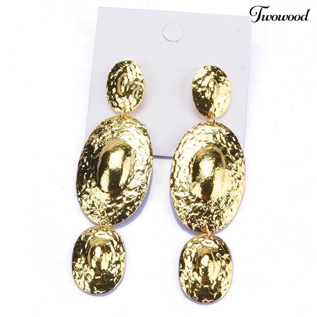 Twowood 1pasang Anting Wanita Berlebihan Electroplating Shiny Dress Up Logam Eropa Dan Amerika Berlebihan Anting Panjang Perhiasan Aksesoris