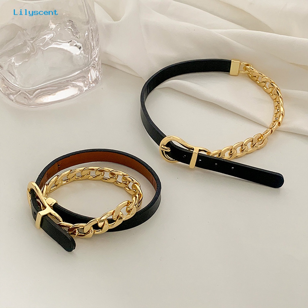 [LS] Wanita Choker Kulit Imitasi Adjustable Gesper Link Rantai Punk Kepribadian Hadiah Hip Hop Gadis Kerah Kalung Fashion Perhiasan