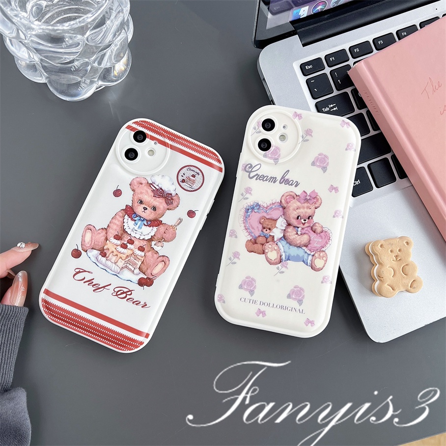 Redmi A1 10C 10A 10 9 9A 9C 9T Note 11 Pro+ 11s 11 10s 10 9s 9 8 Pro Poco X4Pro X3Pro Mi 11 Lite 11T 10TPro 12Pro Cute Cake Bear Phone Case TPU Soft Cover Pelindung