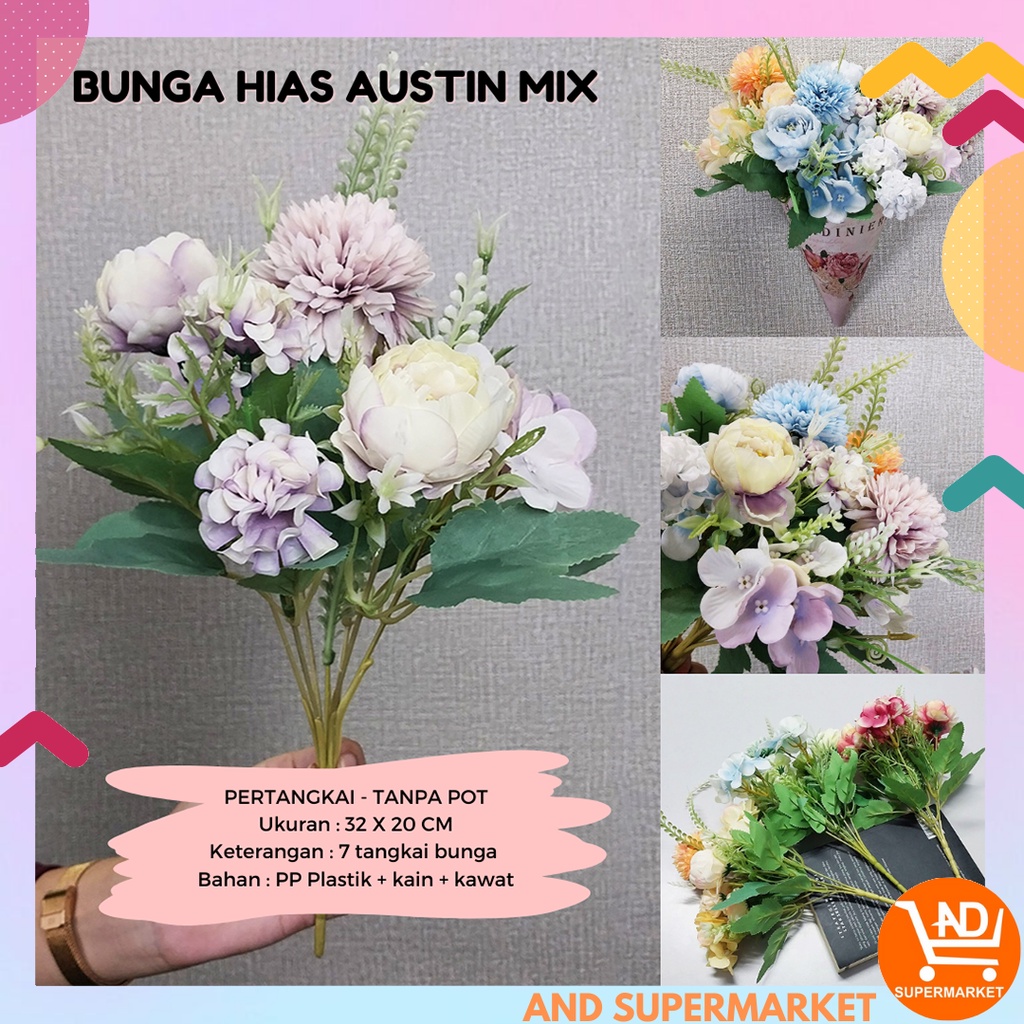 AND / COD / Bunga Austin Mix Hias Bunga Hias Plastik Artificial Flowers Dekorasi Rumah Cantik Hiasan Bunga Tangkai PBP144