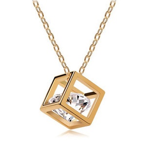 Kalung Dengan Liontin Bentuk Kotak | Kalung Kristal Kubus Rubik | Kalung Rantai Klavikula Bahan Zirkon | Aksesoris Wanita | Sendok Garpu Bahan Stainless Steel