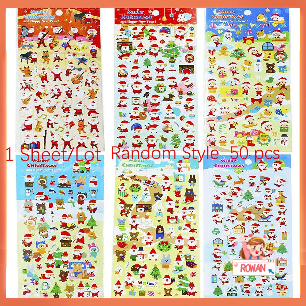 R-bunga 1lembar Gaya Random Stiker Natal Kawaii Scrapbooking Label Berbentuk Santa Claus