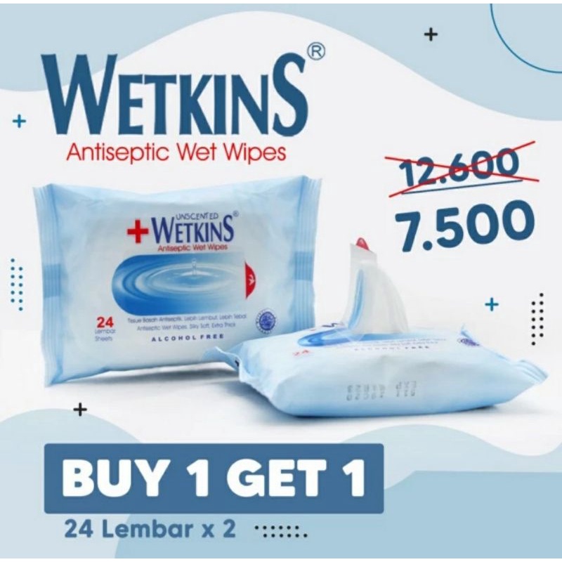 BUY 1 GET 1 FREE Tissue Basah Wetkins Antiseptic 24'S Tisu Basah Baby Wet Wipes Tisu Basah Bayi