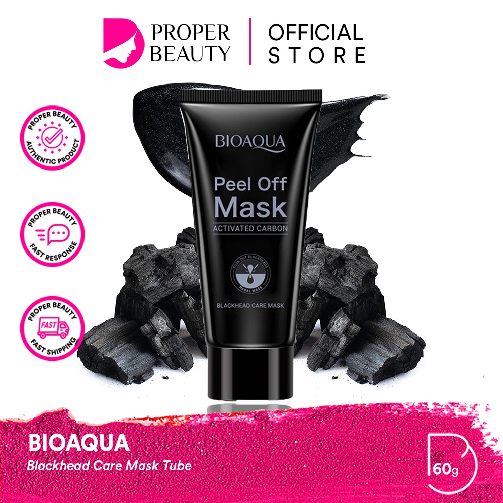 BIOAQUA Blackhead Care Mask Indonesia / Peel Off Mask 60g / Activated Carbon / Masker Pembersih Komedo Black head Whitehead / Sachet Tube / Mengangkat Comedo Hitam Putih Kotoran Pori Kulit Wajah Bersih / Peeling Scrub / Skincare Face Bio Aqua Series Set