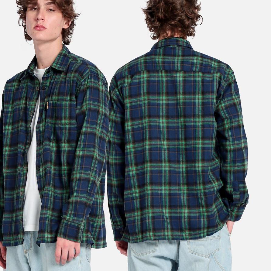 ♘ Guteninc -  Jacket Casual Flanel Pria Lengan Panjang Barnet Overshirt Jaket ✭
