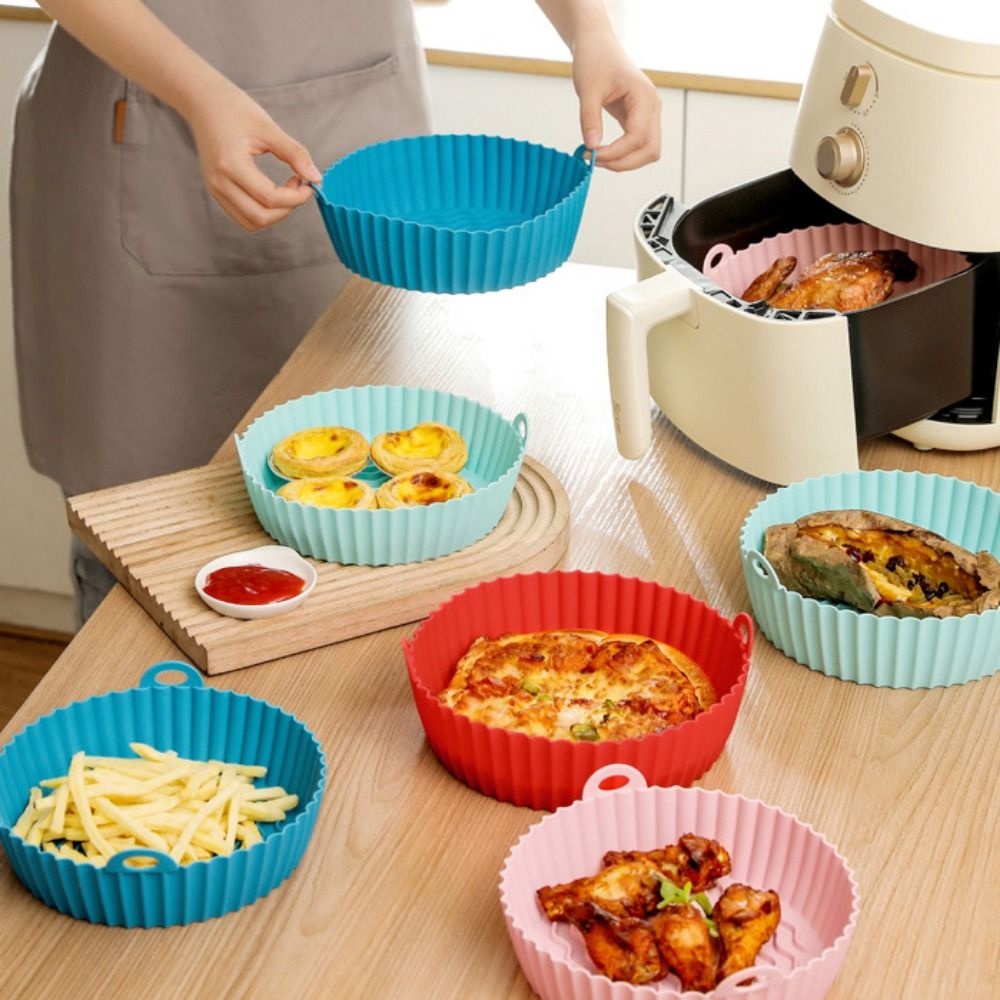 [Elegan] Air Fryer Liners Non Stick 7.5/8.5inch Reusable Silicone Round Untuk Oven Microwave Pizza Baking Tray