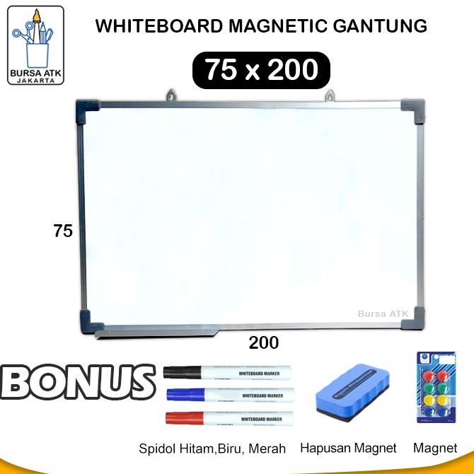 

Papan Tulis Magnetic Whiteboard Gantung 75x200 Spidol H,M,B MGT, Hpsn