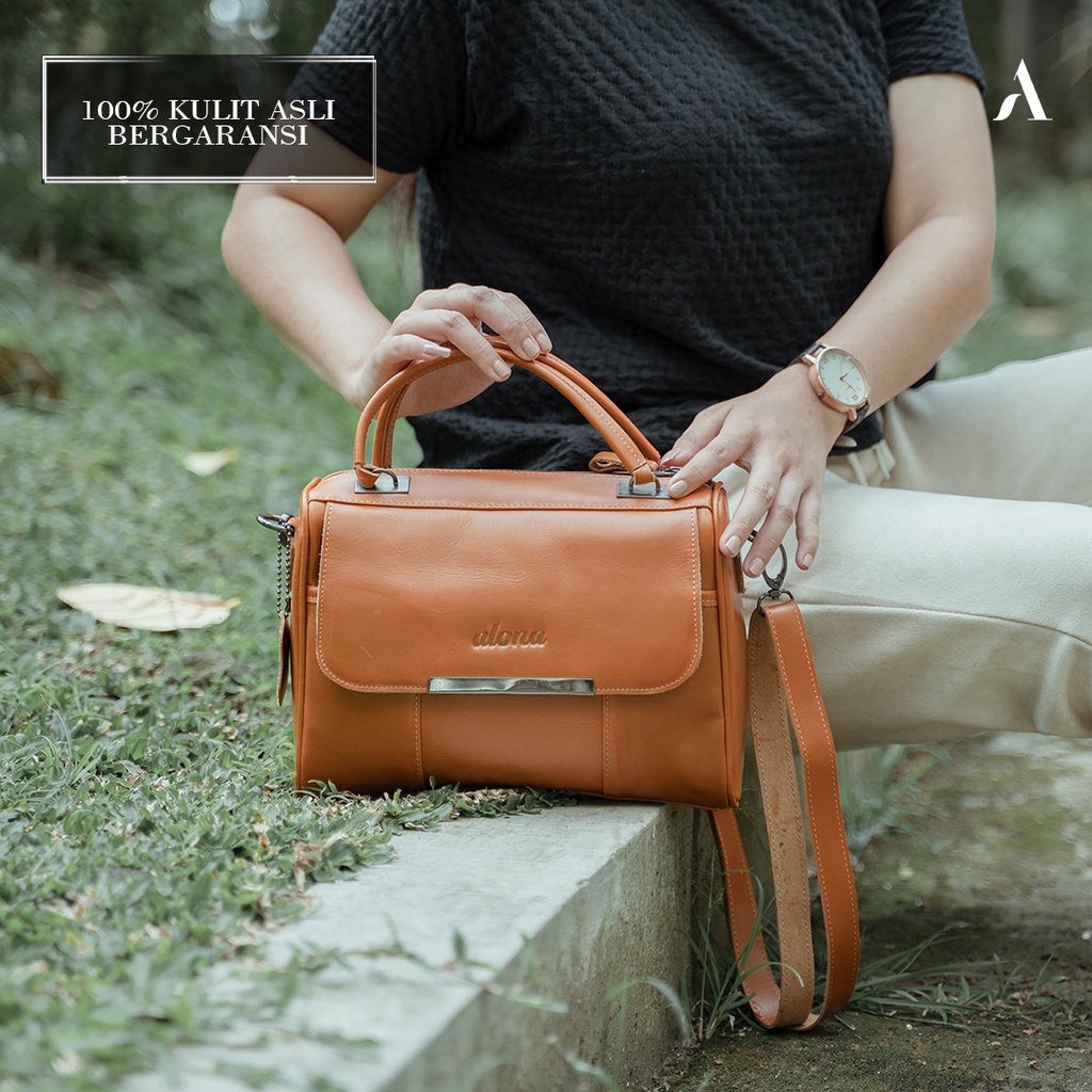 Tas Wanita Branded Model Selempang Slempang Jinjing Bahan 100% Kulit Sapi Asli Original Alona Hestia Leather Sling Bag