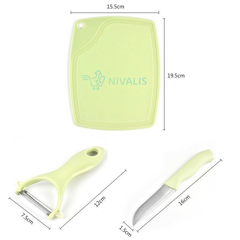 COD - SM88 - Pisau Set Keramik 3in1 Pisau Talenan Pengupas Buah Set Fruit Knife Peeler Chopping Board Set Knife 3 in 1 Ceramic