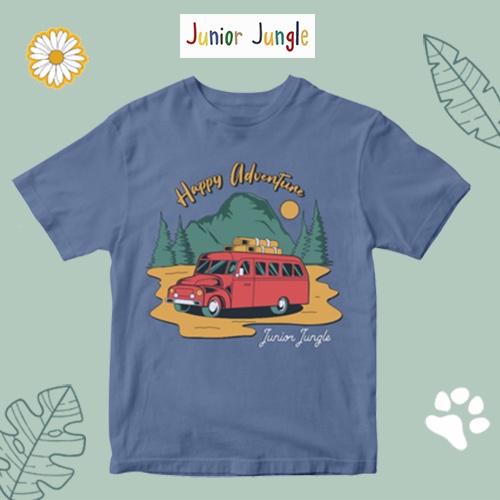 Junior Jungle - Baju Kaos Anak Unisex 2-6 Tahun Retro Car Blue