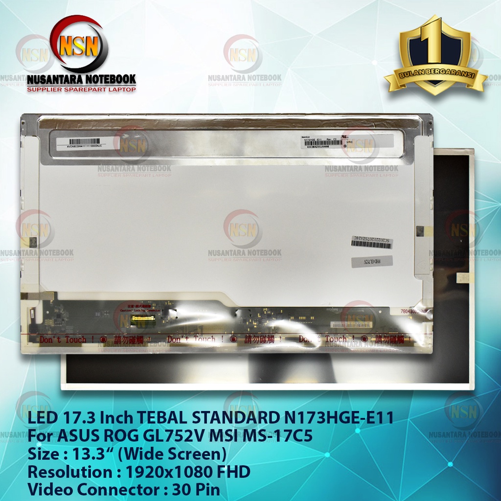 LED 17.3 Inch TEBAL STANDARD 30 PIN FHD N173HGE-E11 For ASUS ROG GL752V MSI MS-17C5