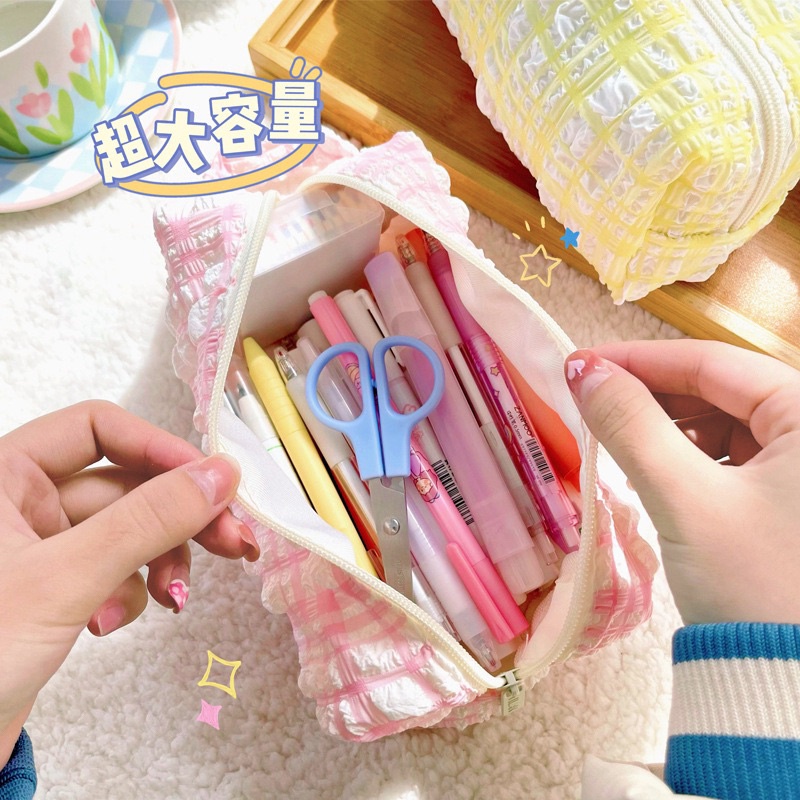 Kotak Pensil Korea Besar Zipper Warna Pastel Resleting Zipper Muat Banyak