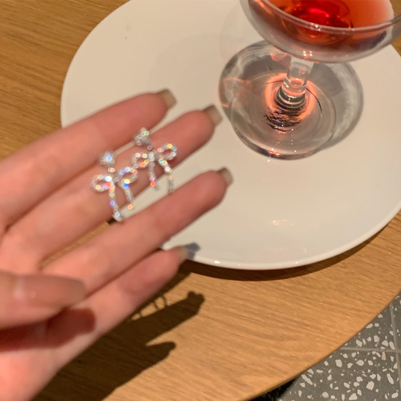 Roselife Korea Perak Bersinar Kristal Busur Menjuntai Anting-Anting Untuk Wanita Gadis Elegan Berongga Ikatan Simpul Stud Anting-Anting Pertunangan Pesta Perhiasan 1pasang