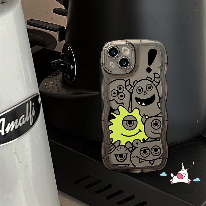 IPHONE Casing Ponsel Monster Kecil Kartun Lucu Yang Indah Kompatibel Untuk Iphone11 Pro Max XR 7plus 14 13 12 Pro Max 6 6s 8 7 Plus 14Plus X XS Max SE 2020 Pola Tepi Bergelombang Lembut TPU Cover
