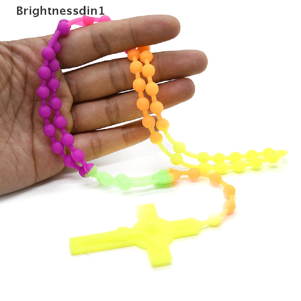 [Brightnessdin1] Multicolor Silica Gel Beads Rosaries Cross Kalung Katolik Doa Keagamaan Perhiasan Rosario Yesus Liontin Butik