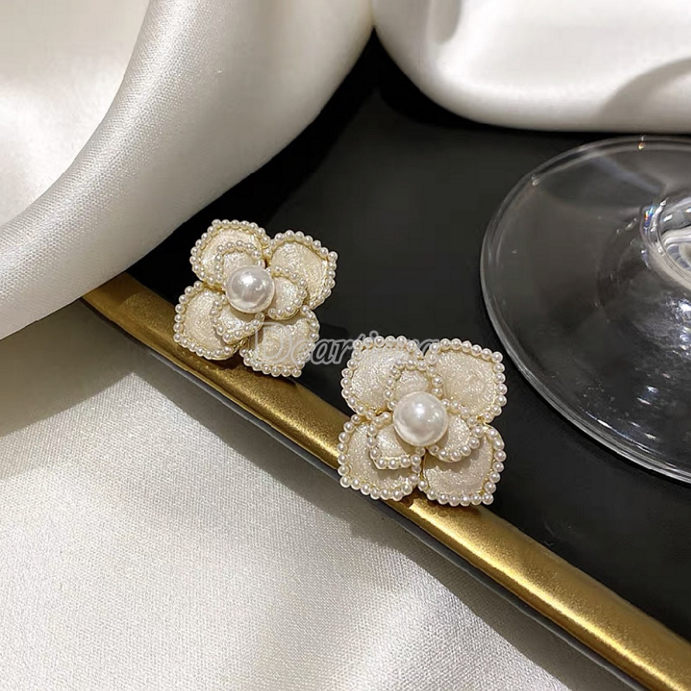 Fashion Mutiara Anting Bunga Camelia Perempuan Temperamen Mewah Drop Oil Earrings Fashion Anting Kepribadian Sederhana